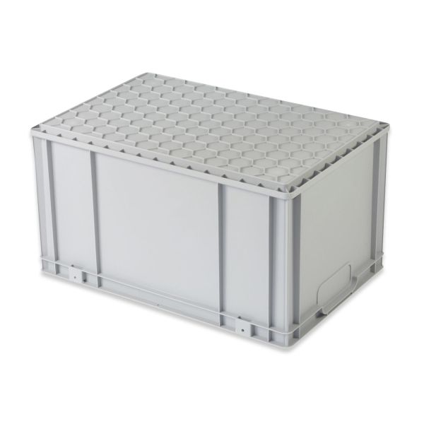 robuste Regalbox mit Ent 600x400x220 mm aidB Eurobox NextGen Store Seite offen 