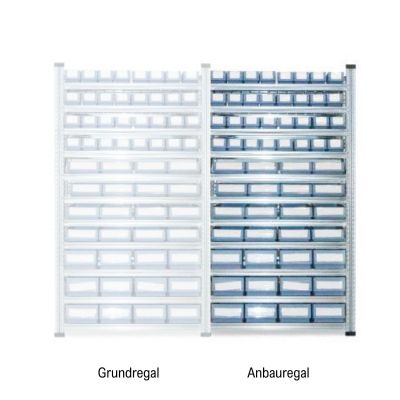 Anbauregal Tiefe 400 mit 11 Fachböden für Regalkästen 300/400 - SN / BN