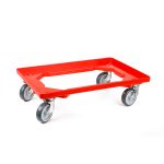 Kunststoff Transportroller Offen - Rot - mit Gummiräder, 2 Lenkrollen und 2 Bockrollen - Palette