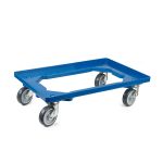 Kunststoff Transportroller Offen - Blau - mit Gummiräder, 2 Lenkrollen und 2 Bremsrollen - Palette
