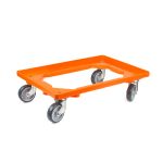Kunststoff Transportroller Offen - Orange - mit Gummiräder, 2 Lenkrollen und 2 Bremsrollen - Palette