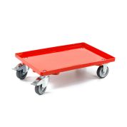 Kunststoff Transportroller Geschlossen - Rot - mit Gummiräder, 2 Lenkrollen und 2 Bremsrollen - Karton