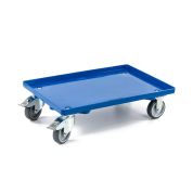 Kunststoff Transportroller Geschlossen - Blau - mit Gummiräder, 2 Lenkrollen und 2 Bremsrollen - Karton