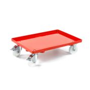 Kunststoff Transportroller Geschlossen - Rot - mit Kunststoffräder, 2 Lenkrollen und 2 Bremsrollen - Palette