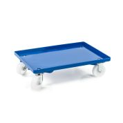 Kunststoff Transportroller Geschlossen - Blau - mit Kunststoffräder, 2 Lenkrollen und 2 Bockrollen - Palette