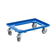 Kunststoff Transportroller Offen - Blau - mit Gummiräder, 2 Lenkrollen und 2 Bremsrollen - Karton