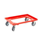 Kunststoff Transportroller Offen - Rot - mit Gummiräder, 2 Lenkrollen und 2 Bockrollen - Palette