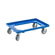 Kunststoff Transportroller Offen - Blau - mit Gummiräder, 2 Lenkrollen und 2 Bockrollen - Karton