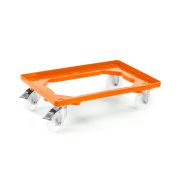 Kunststoff Transportroller Offen - Orange - mit Kunststoffräder, 2 Lenkrollen und 2 Bremsrollen - Karton