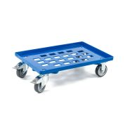 Kunststoff Transportroller Raster - Blau - mit Gummiräder, 2 Lenkrollen und 2 Bremsrollen - Palette