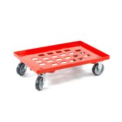 Kunststoff Transportroller Raster - Rot - mit Gummiräder, 2 Lenkrollen und 2 Bockrollen - Palette