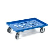 Kunststoff Transportroller Raster - Blau - mit Gummiräder, 2 Lenkrollen und 2 Bockrollen - Palette