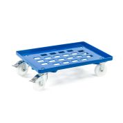 Kunststoff Transportroller Raster - Blau - mit Kunststoffräder, 2 Lenkrollen und 2 Bremsrollen - Palette
