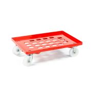 Kunststoff Transportroller Raster - Rot - mit Kunststoffräder, 2 Lenkrollen und 2 Bockrollen - Palette