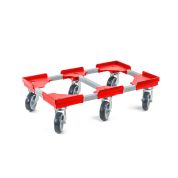 Transportroller VARIABLE - 600x400 - 1x unterteilt - Gummiräder 6 Lenkrollen Rot - Palette