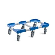 Transportroller VARIABLE - 600x400 - 1x unterteilt - Gummiräder 6 Lenkrollen Blau - Palette