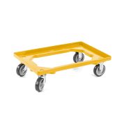 Kunststoff Transportroller Offen - Gelb - mit Gummiräder, 2 Lenkrollen und 2 Bockrollen - Palette