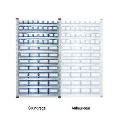 Grundregal Tiefe 400 mit 9 Fachböden für Regalkästen 300/400 - SN / BN / BH