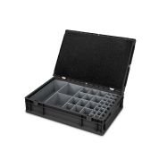 Scharnierdeckel Set 400 x 300 für Eurobox NextGen 2.0 Cycle - Anthrazit - mit Schaumstoff - inkl. 2 rote Schiebeschnappverschlüsse