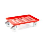 Kunststoff Transportroller Raster - Rot - mit Kunststoffräder, 2 Lenkrollen und 2 Bremsrollen - Palette