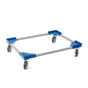 Transportroller VARIABLE - 800x600 - Gummiräder 4 Lenkrollen Blau - Palette