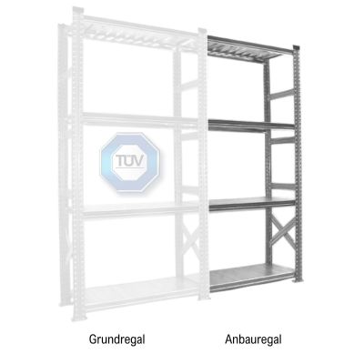 Anbauregal aus Stahl mit 9 Fachböden für Euroboxen NextGen Duo/Economy/Grip/Color, mit TÜV-Siegel