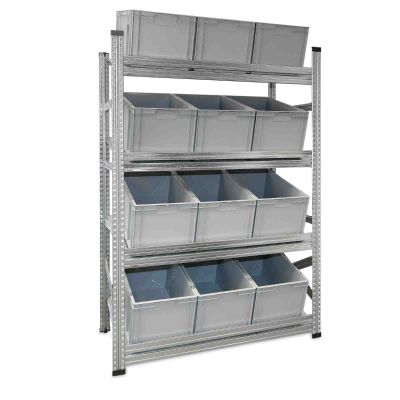 Schrägboden Grundregal Tiefe 600 mit 4 Fachböden für Euroboxen NextGen