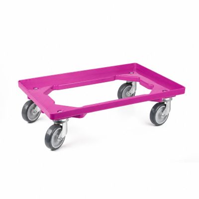 Kunststoff Transportroller Offen - Magenta - mit Gummiräder, 4 Lenkrollen  - Sonderproduktion