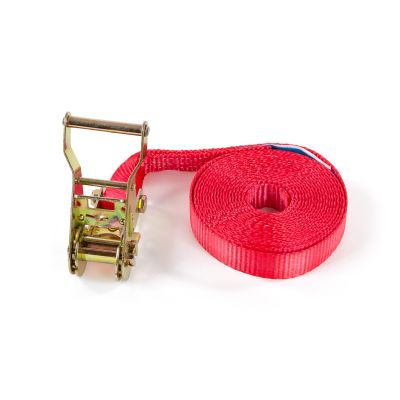 Roter Spann- und Zurrgurt zum Sichern und Verzurren von Ladung nach DIN EN 12195/2