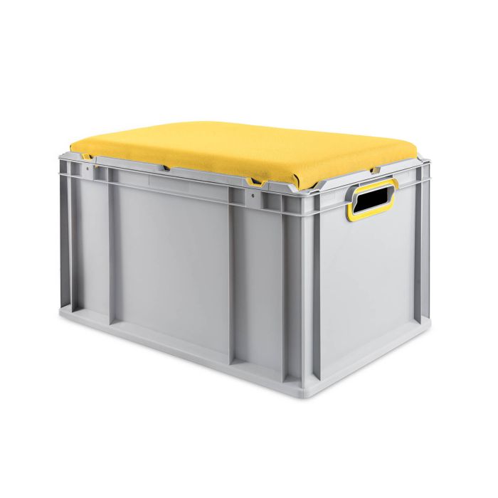 Eurobox „Seat“ mit Deckel & Sitzkissen, Griffe offen, 60 x 40 x 32 cm