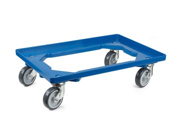 blauer ABS Rahmen PPN 1 ABS Transportroller und 3 Boxen 600x400mm im Set 