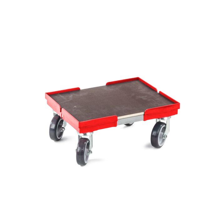 Roter Rollwagen VARIABLE mit vier Gummirollen und Einlegeboden