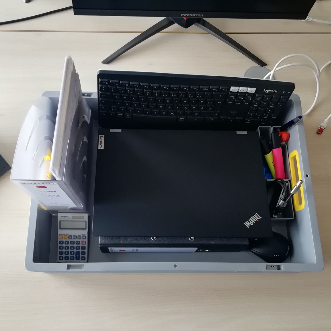 Box für Wechsel zwischen Büro und Homeoffice