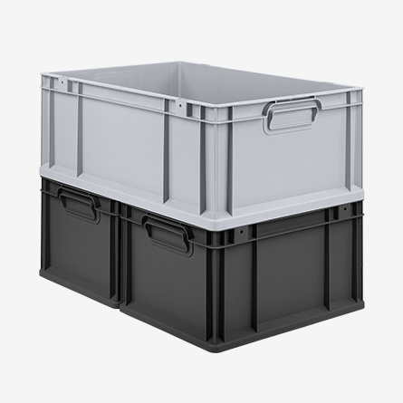 Euroboxen NextGen 2.0 mit geteiltem Boden auf kleine NextGen 2.0 Cycle gestapelt